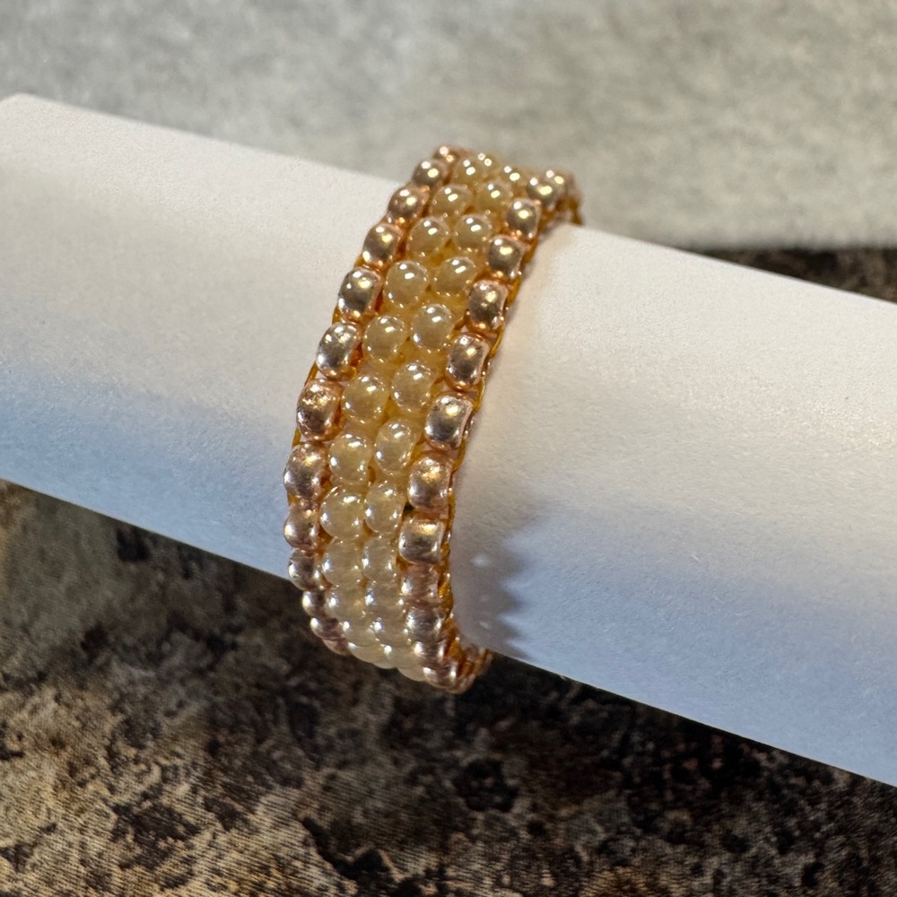 Rose Gold Pearl Color Glass‎ Seed Bead Rings Handmade